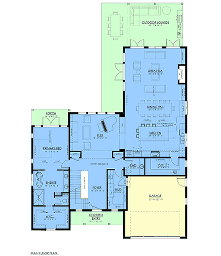 Contemporary, Farmhouse, French Country, New American House Plan 100501 with 3 Beds, 3 Baths, 2 Car Garage First Level Plan
