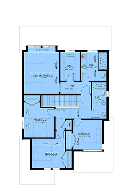 Contemporary, Farmhouse, New American House Plan 100516 with 4 Beds, 3 Baths, 2 Car Garage Second Level Plan