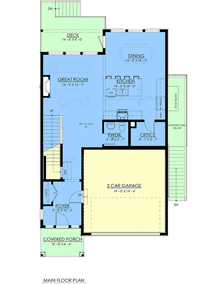 Contemporary, Country, Farmhouse, New American House Plan 100519 with 3 Beds, 3 Baths, 2 Car Garage First Level Plan