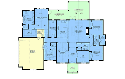 Country, Farmhouse, Ranch, Traditional House Plan 100528 with 3 Beds, 3 Baths, 2 Car Garage First Level Plan