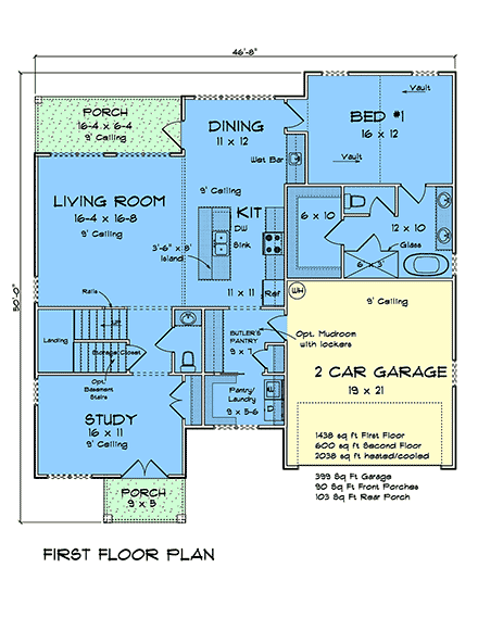 Cottage, Farmhouse, Traditional House Plan 100605 with 3 Beds, 3 Baths, 2 Car Garage First Level Plan