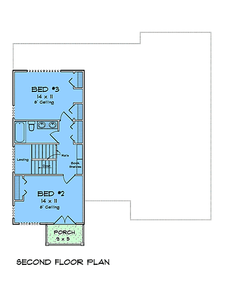 Cottage, Farmhouse, Traditional House Plan 100605 with 3 Beds, 3 Baths, 2 Car Garage Second Level Plan
