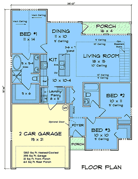 Cottage, Country, Craftsman, Ranch, Traditional House Plan 100606 with 3 Beds, 2 Baths, 2 Car Garage First Level Plan