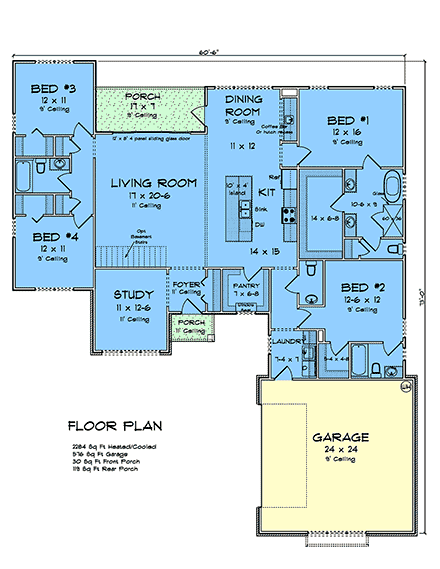 Ranch, Traditional House Plan 100608 with 4 Beds, 4 Baths, 2 Car Garage First Level Plan
