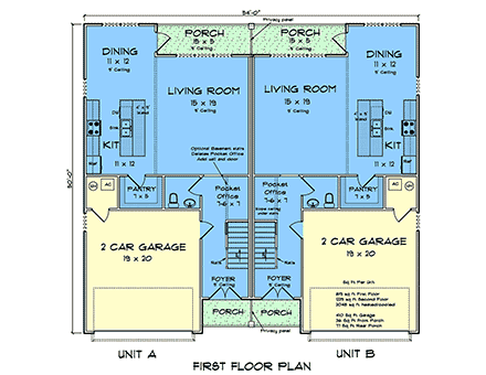 Traditional Multi-Family Plan 100611 with 8 Beds, 8 Baths, 4 Car Garage First Level Plan