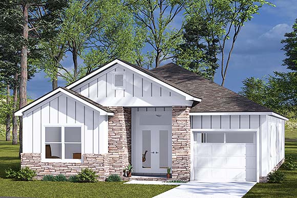 Country, Ranch House Plan 100613 with 3 Beds, 2 Baths, 1 Car Garage Elevation