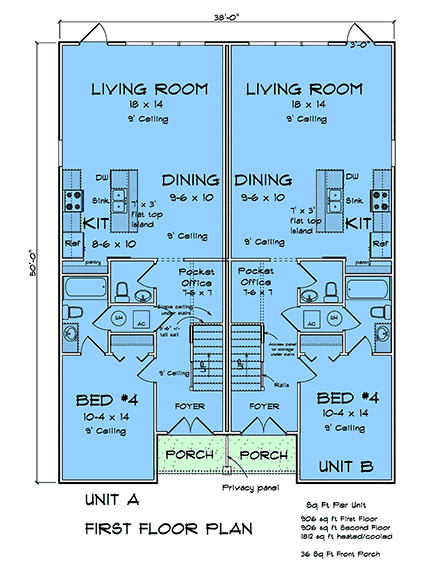 Traditional Multi-Family Plan 100616 with 8 Beds, 8 Baths First Level Plan