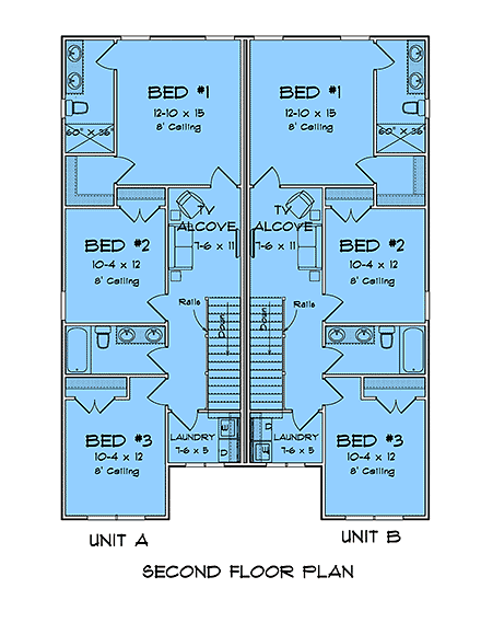 Traditional Multi-Family Plan 100616 with 8 Beds, 8 Baths Second Level Plan