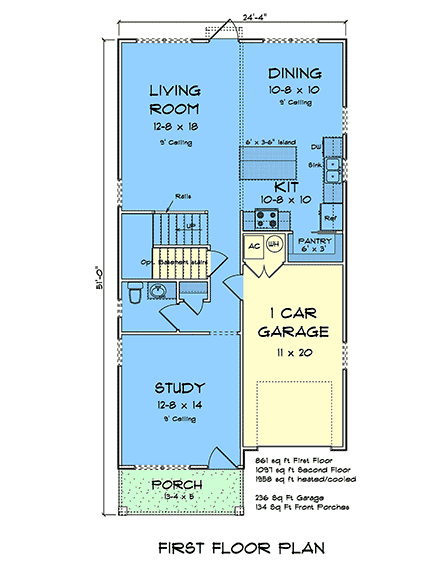 Contemporary, Modern House Plan 100623 with 3 Beds, 3 Baths, 1 Car Garage First Level Plan