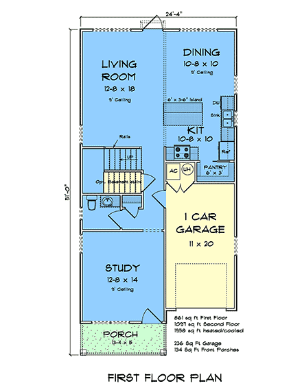 Cottage, Traditional House Plan 100624 with 3 Beds, 3 Baths, 1 Car Garage First Level Plan