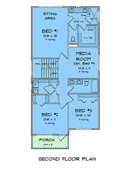 Cottage, Traditional House Plan 100624 with 3 Beds, 3 Baths, 1 Car Garage Second Level Plan