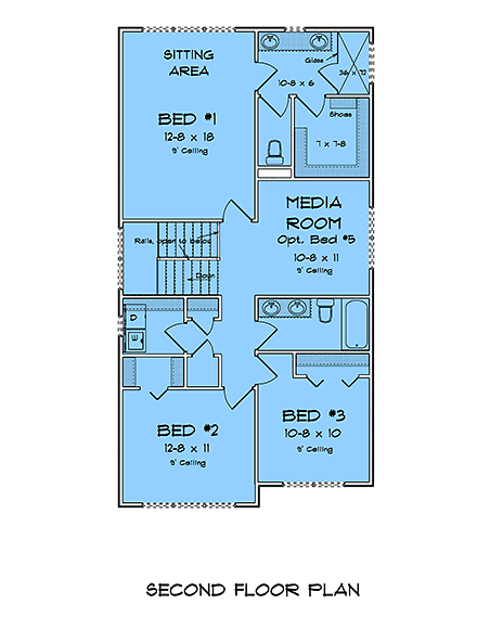 Cottage, Craftsman, Traditional House Plan 100625 with 4 Beds, 4 Baths Second Level Plan
