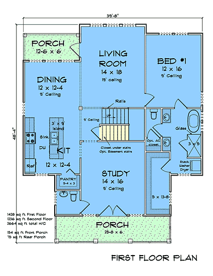 Cottage, Country, Farmhouse, Traditional House Plan 100628 with 4 Beds, 4 Baths First Level Plan