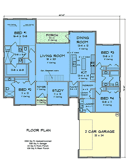 Craftsman, Traditional House Plan 100629 with 4 Beds, 3 Baths, 2 Car Garage First Level Plan