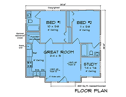 Cottage House Plan 100630 with 2 Beds, 2 Baths First Level Plan