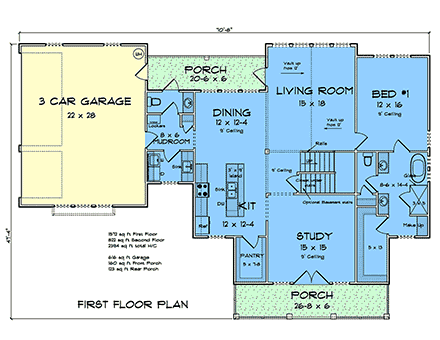 Contemporary, Craftsman, Farmhouse House Plan 100631 with 3 Beds, 4 Baths, 3 Car Garage First Level Plan