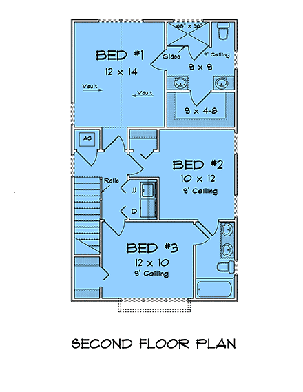 Cottage, Traditional House Plan 100632 with 3 Beds, 3 Baths Second Level Plan