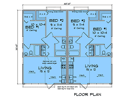 Cottage, Traditional Multi-Family Plan 100634 with 4 Beds, 4 Baths First Level Plan