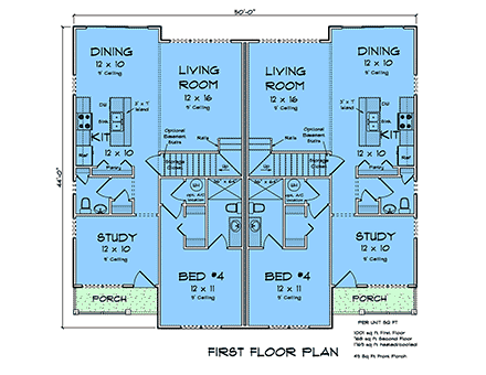Craftsman, Traditional Multi-Family Plan 100636 with 8 Beds, 8 Baths First Level Plan