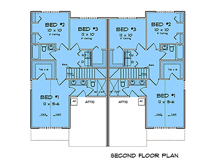 Craftsman, Traditional Multi-Family Plan 100636 with 8 Beds, 8 Baths Second Level Plan