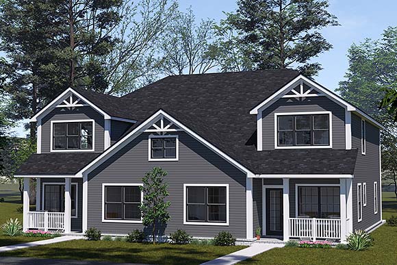 Craftsman, Traditional Multi-Family Plan 100636 with 8 Beds, 8 Baths Elevation