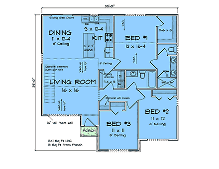 Cottage, Craftsman, Traditional House Plan 100637 with 3 Beds, 2 Baths First Level Plan