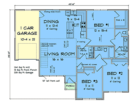 Cottage, Craftsman, Traditional House Plan 100638 with 3 Beds, 2 Baths, 1 Car Garage First Level Plan