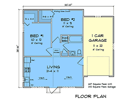 Cottage, Craftsman, Traditional House Plan 100640 with 2 Beds, 1 Baths, 1 Car Garage First Level Plan