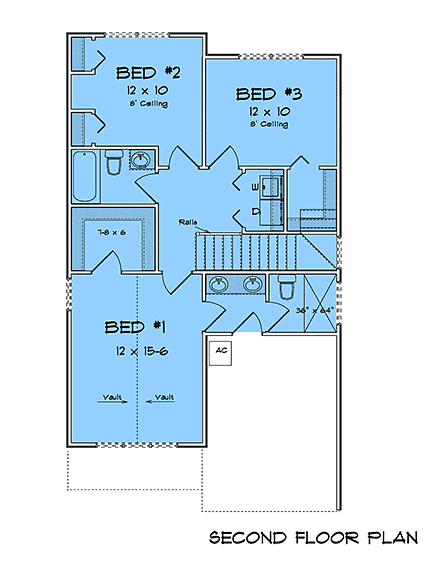 Cottage, Traditional House Plan 100642 with 4 Beds, 4 Baths Second Level Plan