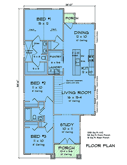 Contemporary, Modern House Plan 100643 with 3 Beds, 2 Baths First Level Plan