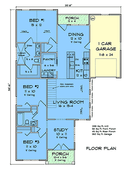 Cottage House Plan 100645 with 3 Beds, 2 Baths, 1 Car Garage First Level Plan