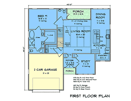 Cottage, Farmhouse, Traditional House Plan 100646 with 3 Beds, 3 Baths, 2 Car Garage First Level Plan