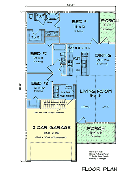 Cottage, Country House Plan 100647 with 3 Beds, 2 Baths, 2 Car Garage First Level Plan