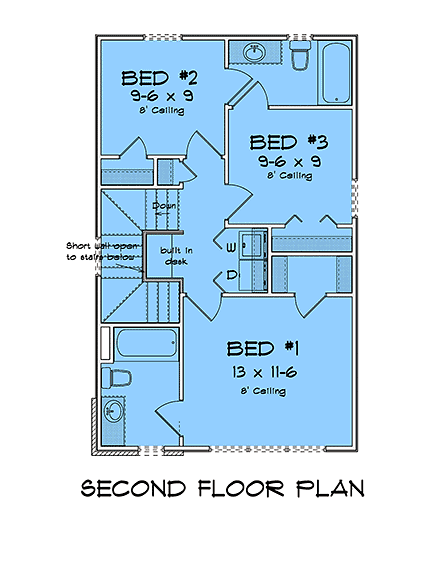 Contemporary, Modern House Plan 100649 with 3 Beds, 3 Baths Second Level Plan