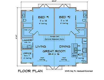 Cottage, Traditional House Plan 100650 with 2 Beds, 2 Baths First Level Plan
