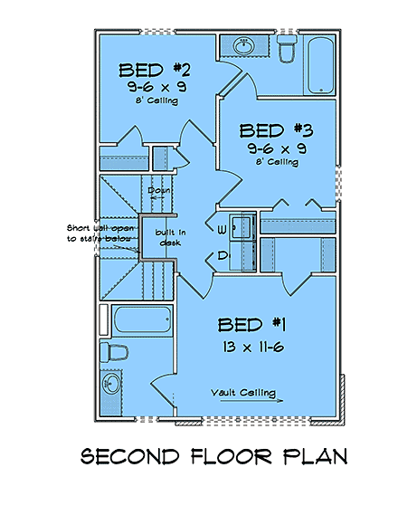 Contemporary, Modern House Plan 100651 with 3 Beds, 3 Baths Second Level Plan
