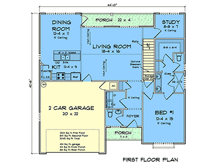 Cottage, Traditional House Plan 100655 with 4 Beds, 4 Baths, 2 Car Garage First Level Plan