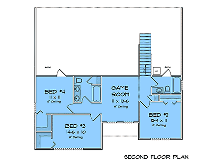 Cottage, Traditional House Plan 100655 with 4 Beds, 4 Baths, 2 Car Garage Second Level Plan