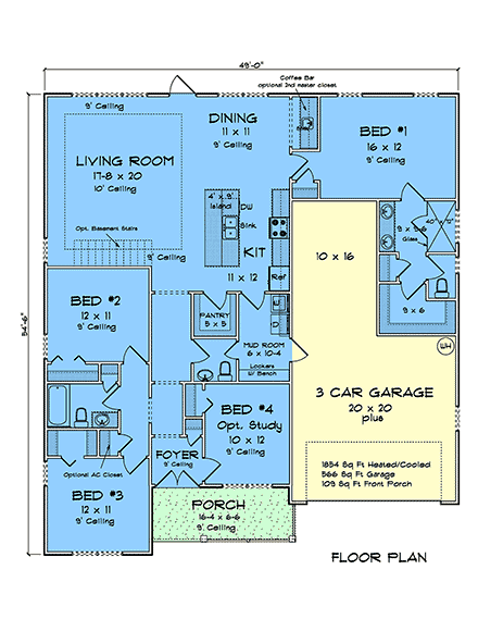 Cottage, Country, Farmhouse House Plan 100657 with 4 Beds, 3 Baths, 3 Car Garage First Level Plan