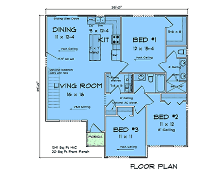 Contemporary, Modern House Plan 100659 with 3 Beds, 2 Baths First Level Plan