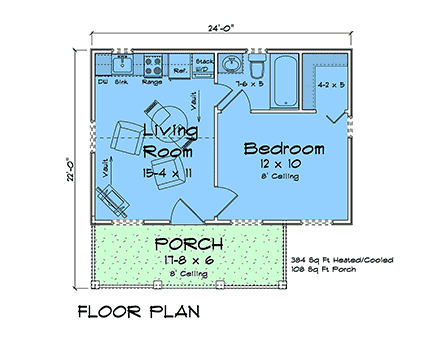Cottage, Craftsman House Plan 100660 with 1 Beds, 1 Baths First Level Plan