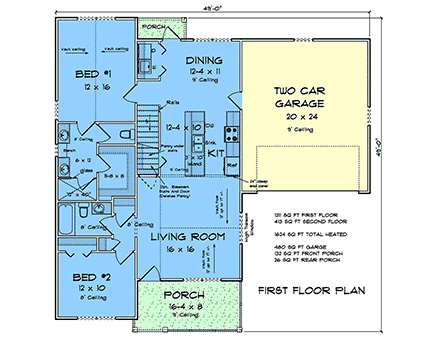 Cottage, Country, Craftsman, Traditional House Plan 100662 with 4 Beds, 3 Baths, 2 Car Garage First Level Plan