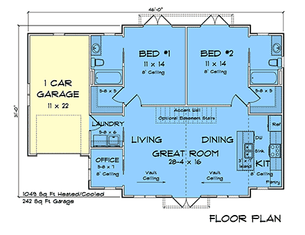Cottage, Craftsman House Plan 100663 with 2 Beds, 2 Baths, 1 Car Garage First Level Plan