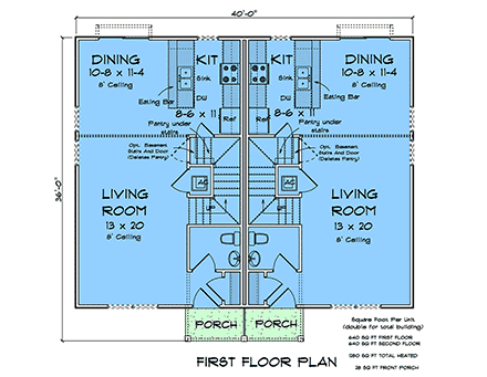 New American, Traditional Multi-Family Plan 100664 with 6 Beds, 6 Baths First Level Plan