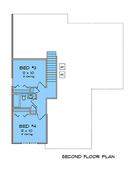 Cottage, Craftsman, Traditional House Plan 100665 with 4 Beds, 3 Baths, 1 Car Garage Second Level Plan