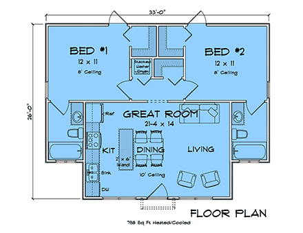 Cottage, Country, Craftsman House Plan 100668 with 2 Beds, 2 Baths First Level Plan