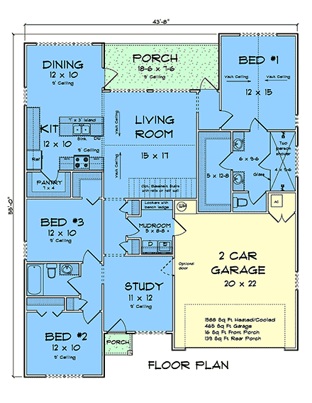 Cottage, Country, Craftsman, Traditional House Plan 100669 with 3 Beds, 2 Baths, 2 Car Garage First Level Plan
