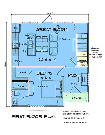 Cottage, Traditional House Plan 100672 with 2 Beds, 2 Baths First Level Plan
