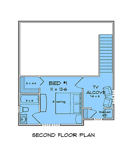 Cottage, Traditional House Plan 100672 with 2 Beds, 2 Baths Second Level Plan