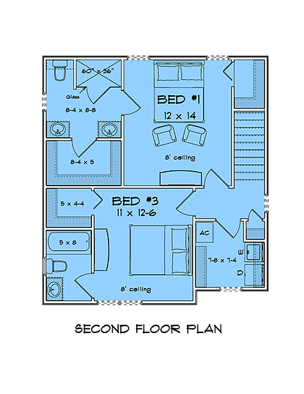 Cottage, Craftsman, Traditional House Plan 100673 with 3 Beds, 3 Baths Second Level Plan